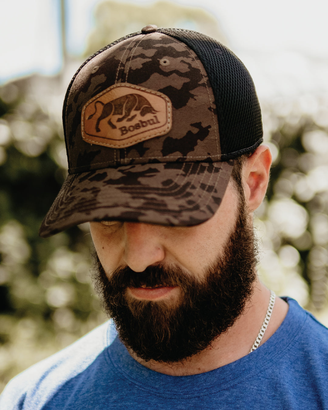 Brown/Grey Camo Leather Patch - Bosbul Cap