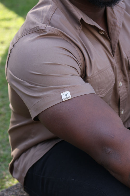 Double Stitched Vented Cotton Twirl  Bush Shirts (Army Brown)