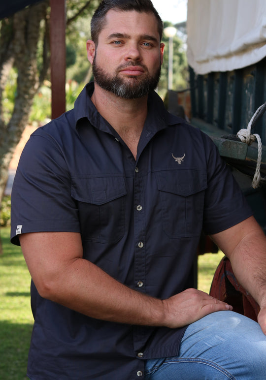 Double Stitched Vented Cotton Twirl  Bush Shirts (Petrol Blue)
