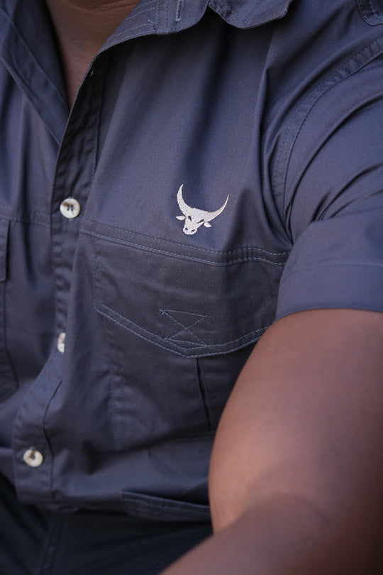 Double Stitched Vented Cotton Twirl  Bush Shirts (Petrol Blue)