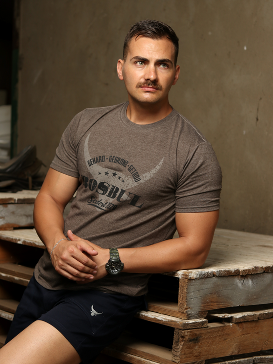 Brown Melange T-Shirt with Back Bull Print