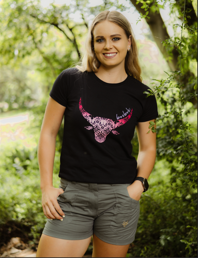 Bosbok Black with Pink Lace Bull Print T-Shirt
