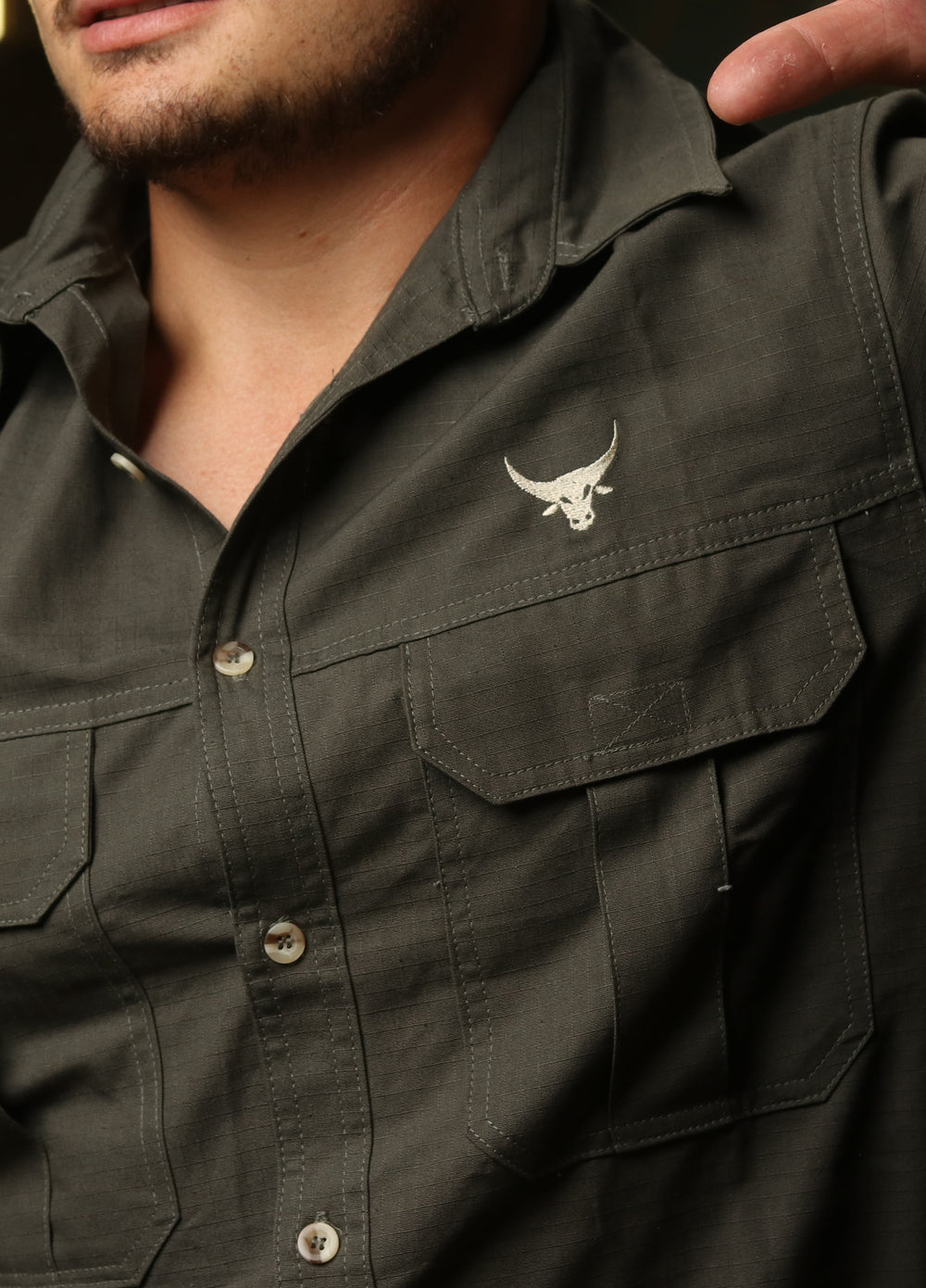Double Stitched Ripstop Bush Shirt (Olive)