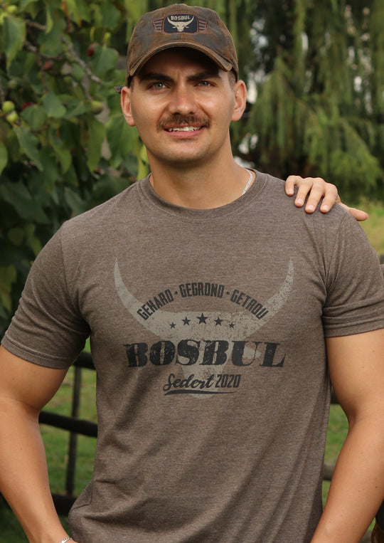 Brown Melange T-Shirt with Back Bull Print