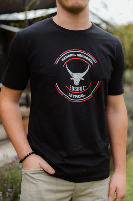 T-SHIRT BOSBUL BLACK ROUND CREAM RED
