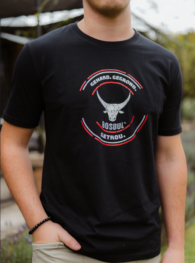 T-SHIRT BOSBUL BLACK ROUND CREAM RED